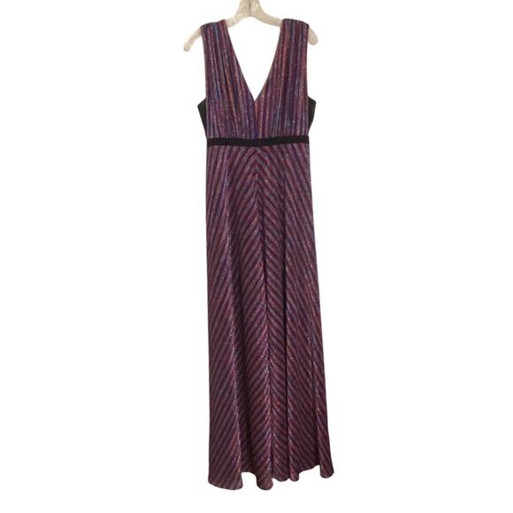 BCBG Holiday Party Dress Metallic Rainbow‎ Pleated Maxi Dress Deep V Neck Medium - Picture 3 of 9